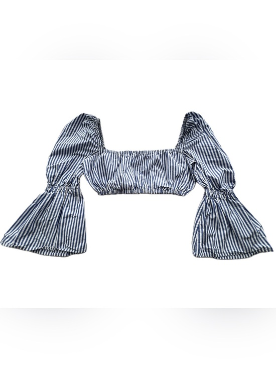 STAUD Tops - STAUD Blue White Stripe Puff Sleeve Crop Top Size 4